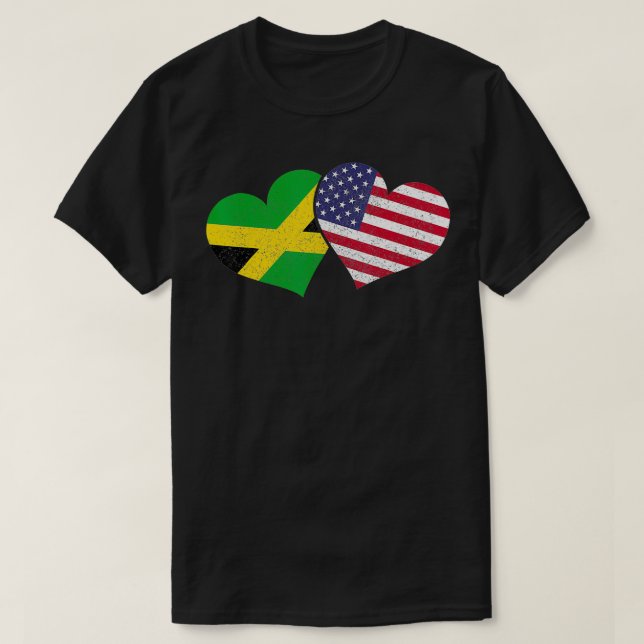 Jamaica Heart Jamaican Heritage USA Flag T-Shirt (Design vorne)