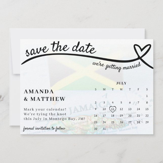 Jamaica Herzkalender Hochzeit Save The Date (Vorderseite)