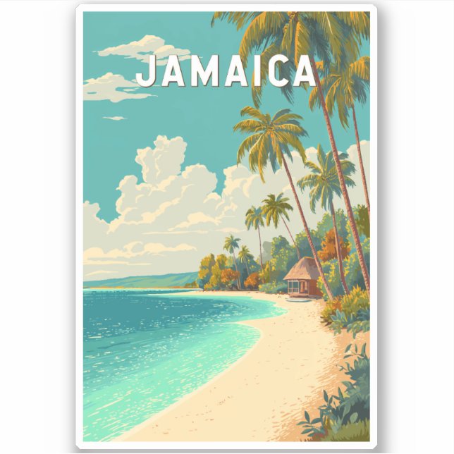 Jamaica Illustration Travel Art Vintage Aufkleber (Vorderseite)