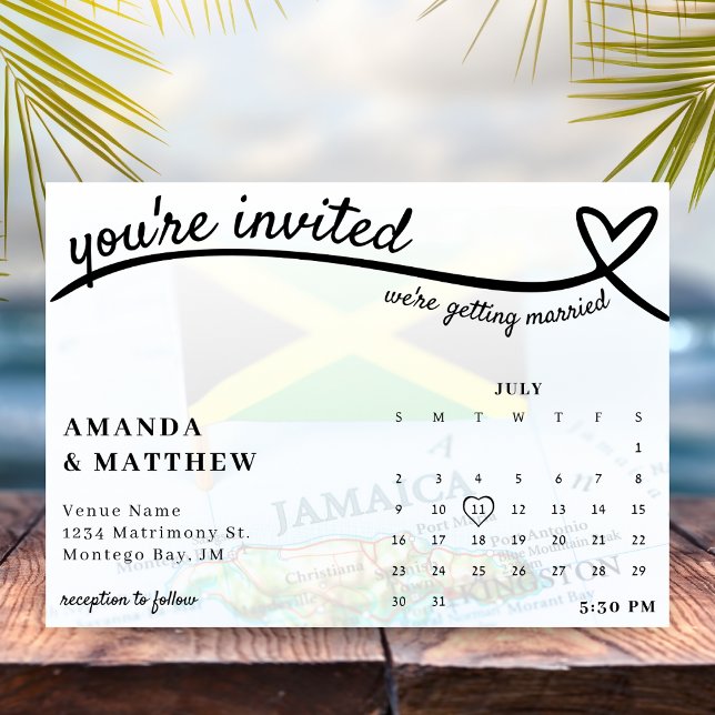 Jamaica Jamaica Flag Herzkalkalender Hochzeit Einladung (Jamaica Jamaican Flag Heart Calendar Wedding Invitation
)