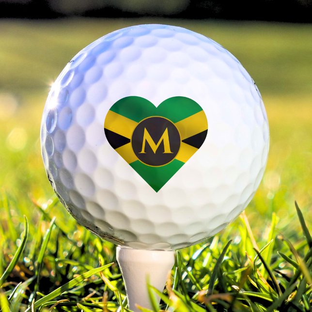 Jamaica Jamaica Flag Herzname Monogram Golfball (Jamaica Jamaican flag heart monogram golf ball)