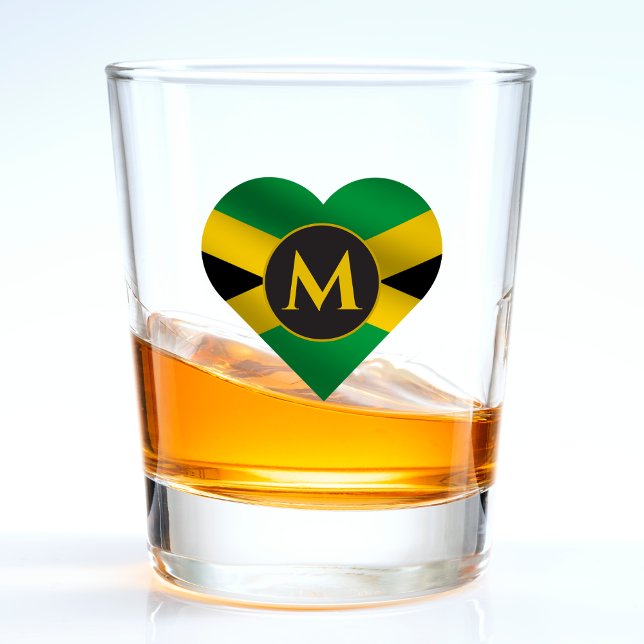 Jamaica Jamaica Flag Herzname Monogram Schnapsglas (Jamaica Jamaican flag heart monogram shot glass)