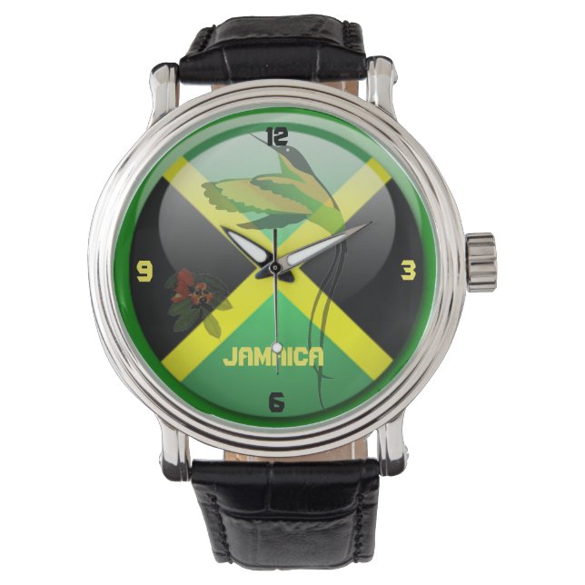 Jamaica Jewels Black Vintag Leather Strap Armbanduhr (Vorderseite)