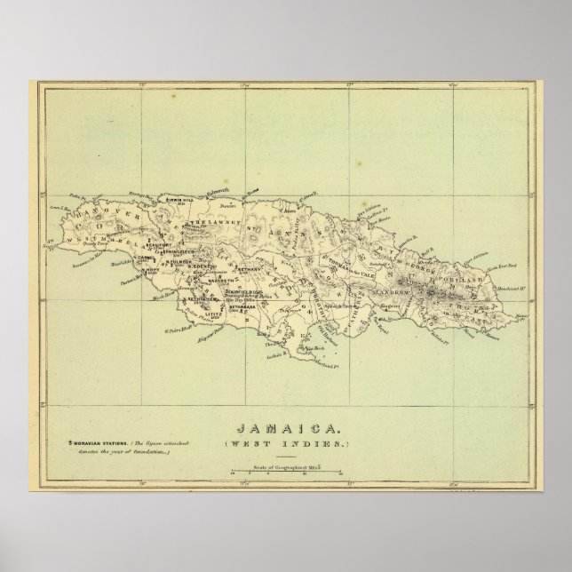 Jamaica Lithographed Karte Poster (Vorne)