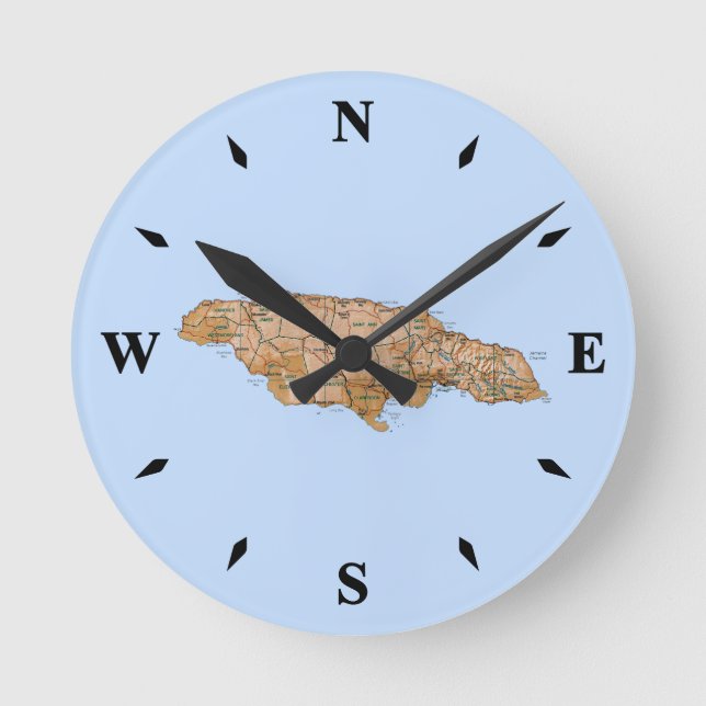 Jamaica Map Clock Runde Wanduhr (Vorderseite)