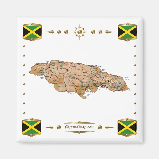 Jamaica Map + Flaggen Magnet (Vorne)