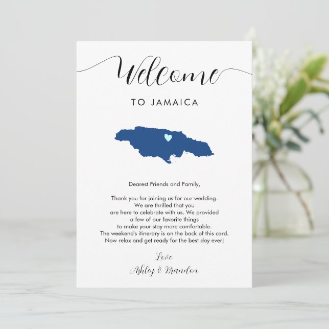 Jamaica Map Wedding Welcome Tour & Letter (Stehend Vorderseite)