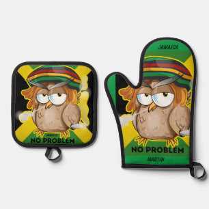 Jamaica No Problem Funny Owl Ofenhandschuh & Topflappen-Set