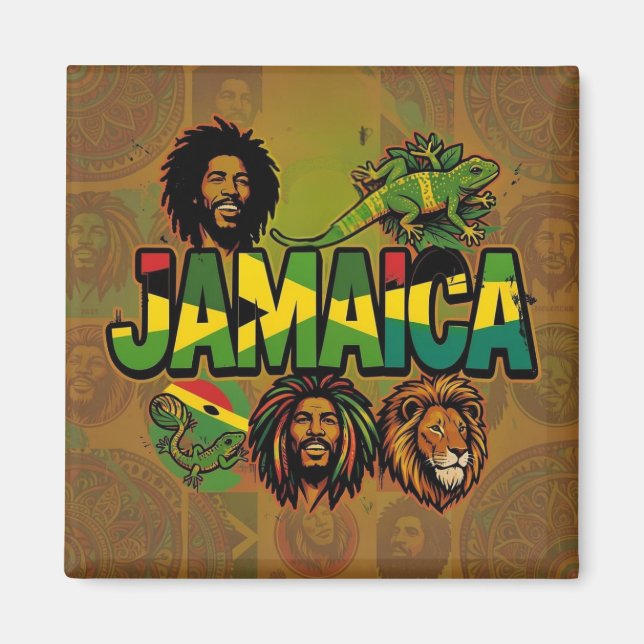 Jamaica proud magnet with jamaican colors (Vorne)
