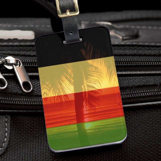 Jamaica Rasta Colors Caribbean Island Beach Gepäckanhänger (jamaica rasta colors (red, green, gold, black) beach palm trees luggage tag)