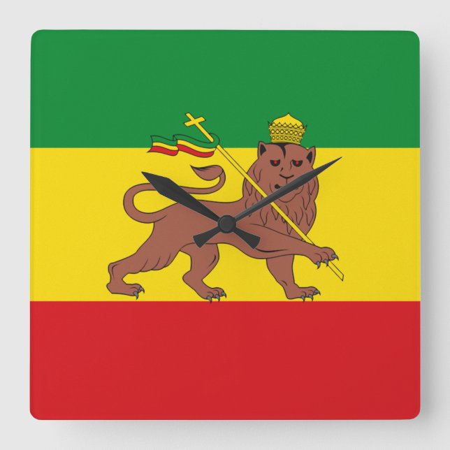 Jamaica Rasta Flag - hAILE sELASSIE I - Rasta Love Quadratische Wanduhr (Vorderseite)