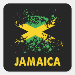 Jamaica Retro Wasserfarben Jamaikanische Flagge Quadratischer Aufkleber