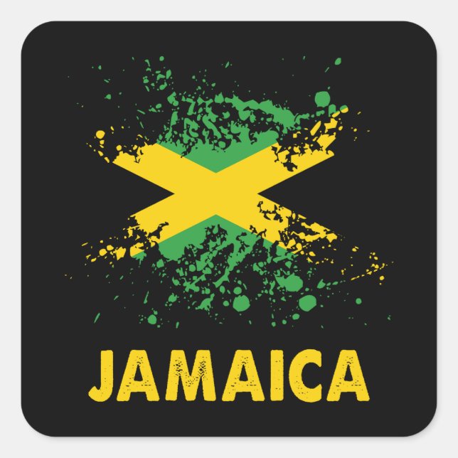 Jamaica Retro Wasserfarben Jamaikanische Flagge Quadratischer Aufkleber (Vorderseite)