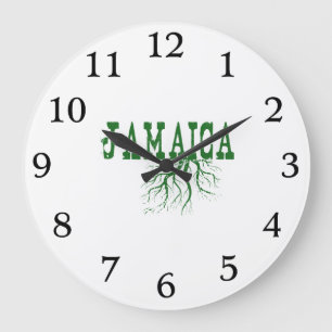 Jamaica Rooted Green Tree Roots Jamaican Word Art Große Wanduhr