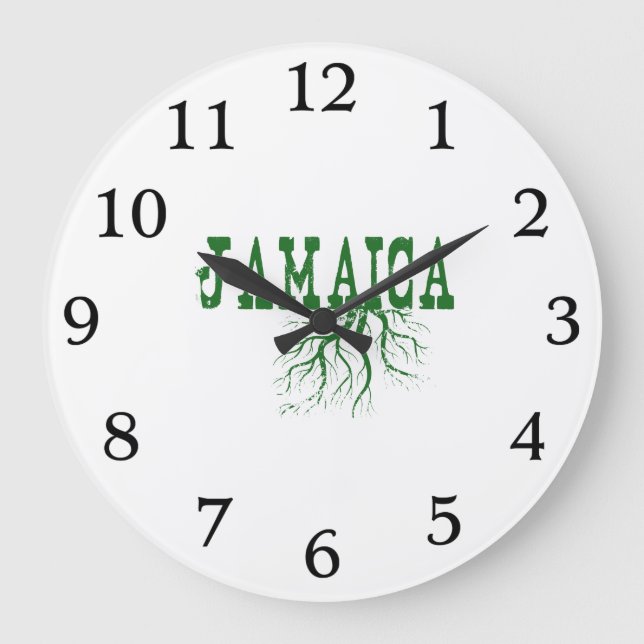 Jamaica Rooted Green Tree Roots Jamaican Word Art Große Wanduhr (Vorderseite)