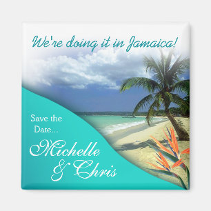 Jamaica Save the Date Emerald Waters Magnet Favor