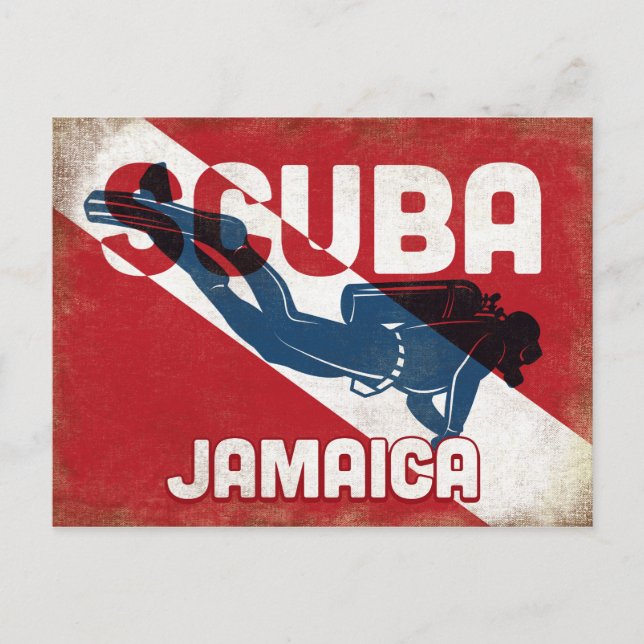 Jamaica Scuba Diver - Blue Retro Postkarte (Vorderseite)