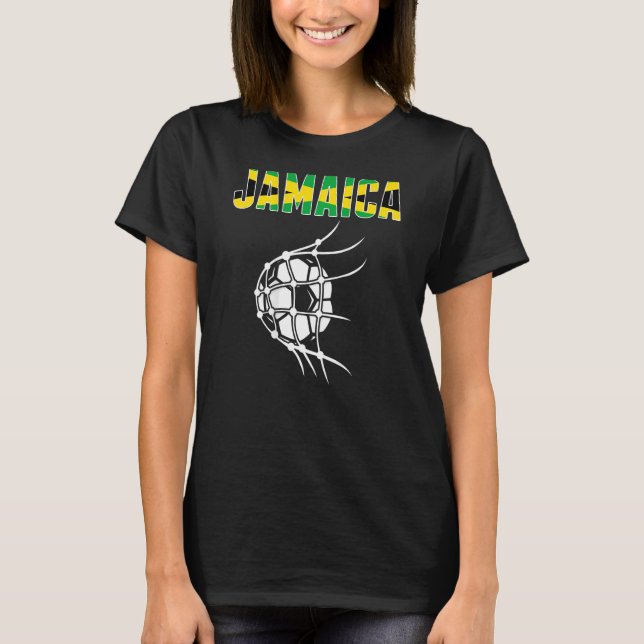 Jamaica Soccer Ball im Netz Unterstützung Jamaikan T-Shirt (Vorderseite)