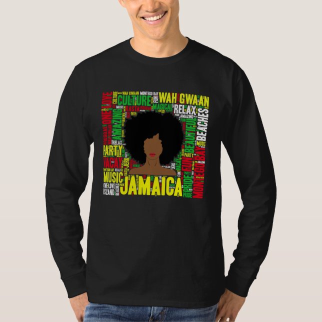 Jamaica Vacation Afro Woman Word Art T-Shirt (Vorderseite)