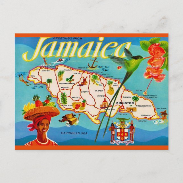 Jamaica Vintag Map Postcard Postkarte (Vorderseite)