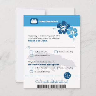 Jamaica Wedding RSVP Confirmation Boarding Pass Karte