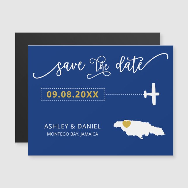 Jamaica Wedding Save the Date Card, Map Magneteinladung (Vorne/Hinten)
