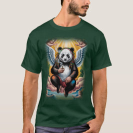 Jamaican Angel Panda resting on a Green T-Shirt