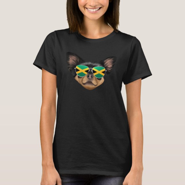 Jamaican Flag Black Chihuahua Dog Jamaica Pocket T-Shirt (Vorderseite)