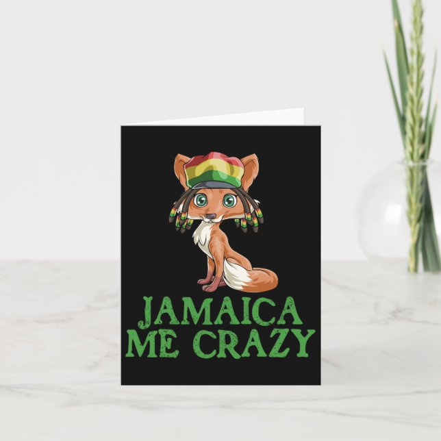 Jamaican Me Crazy Flag Fox T Shirt Funny Regg Karte (Vorderseite)