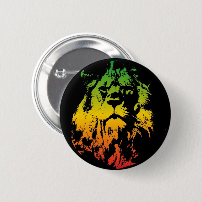 Jamaican Rasta Flag Colored Lion Button (Vorne & Hinten)