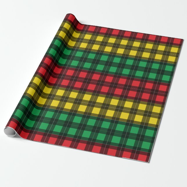 Jamaican Rasta Flag Colors Plaid Pattern Geschenkpapier (Ungerollt)