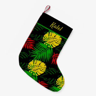 Jamaican Rasta Flag Colors Tropical Palms Kleiner Weihnachtsstrumpf