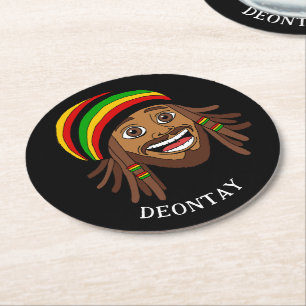 Jamaican Rasta Man Custom Text Runder Pappuntersetzer