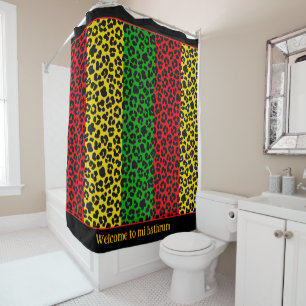 Jamaican Rasta Rot-Gelber Leopard-Druck Duschvorhang