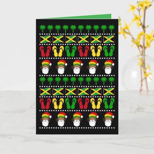 Jamaican Ugly Sweater Rasta Christmas Karte (Gelbe Blume)