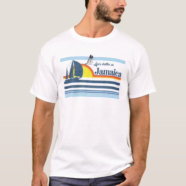 Jamaika - Beach Retro 70er 80er Segelboot Sunset T-Shirt (Vorderseite)