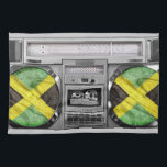 Jamaika boombox küchentuch<br><div class="desc">Hallo,  diese alte Schule des Entwurfs und cool stellen Sie ein Vintages boombox dar,  das mit der Flagge des Jamaikas verbunden wird. Lustig und Swag folgt es Ihnen überall!</div>