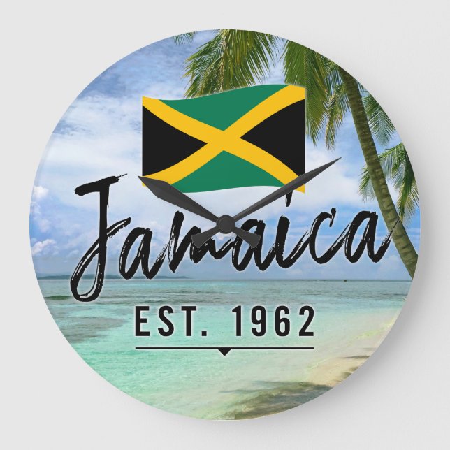 "Jamaika Est. 1962" Strand mit jamaikanischer Flag Große Wanduhr (Vorderseite)