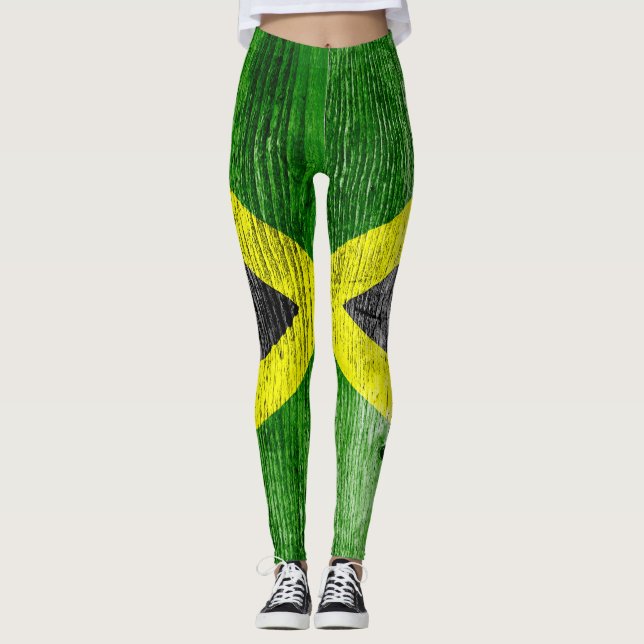 Jamaika Flag Grungy Distressed Board Leggings (Vorderseite)