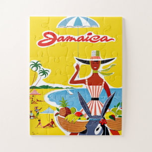 Jamaika, Frau auf dem Esel an der Küste, Lustig Puzzle
