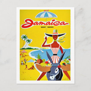 Jamaika, Frau mit Regenschirm, Jahrgang Postkarte