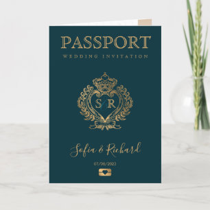 Jamaika Hochzeit in Urlaubsort Passport Gold Wappe Einladung