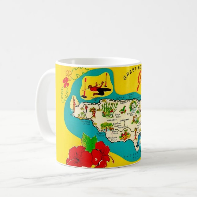 Jamaika illustrierte Karten-Postkarten-Tasse Kaffeetasse (Vorderseite Links)