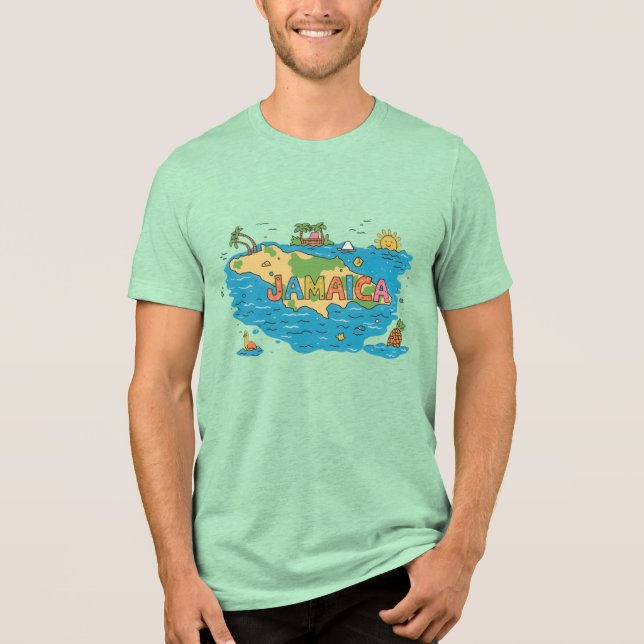 Jamaika-Inselkarte Tri-Blend Shirt (Vorderseite)