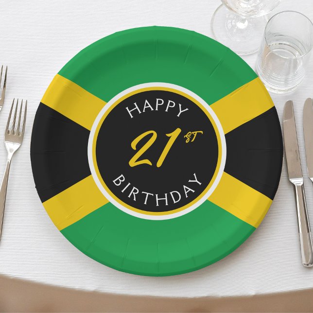 Jamaika Jamaica Flag Happy Birthday Pappteller (Jamaica Jamaican flag happy 21st birthday paper plates)