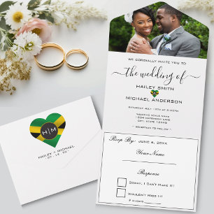 Jamaika Jamaica Flag Heart Modern Foto Wedding All In One Einladung