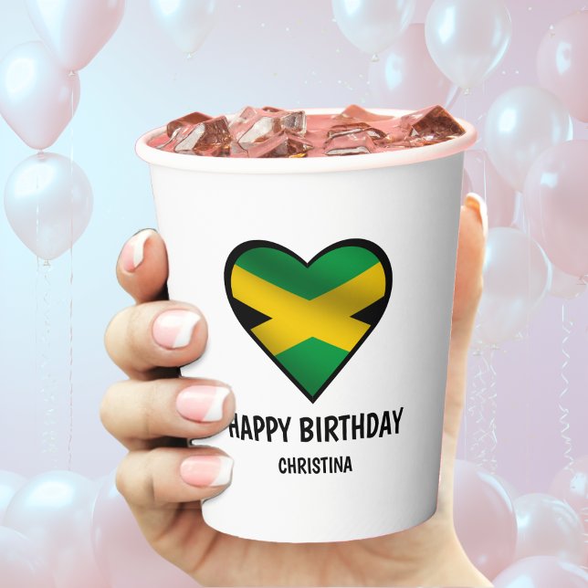 Jamaika Jamaica Flag Herzlichen Glückwunsch Geburt Pappbecher (Jamaica Jamaican flag heart happy birthday paper cup)