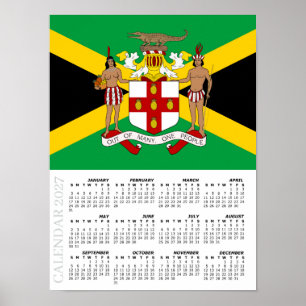 Jamaika-Kalender 2027, groß, jamaikanische Flagge Poster