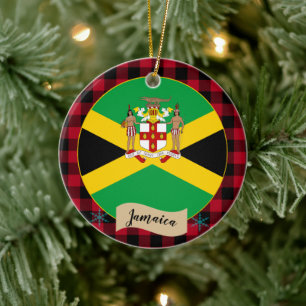 Jamaika, karierter roter Büffel und jamaikanische  Keramik Ornament
