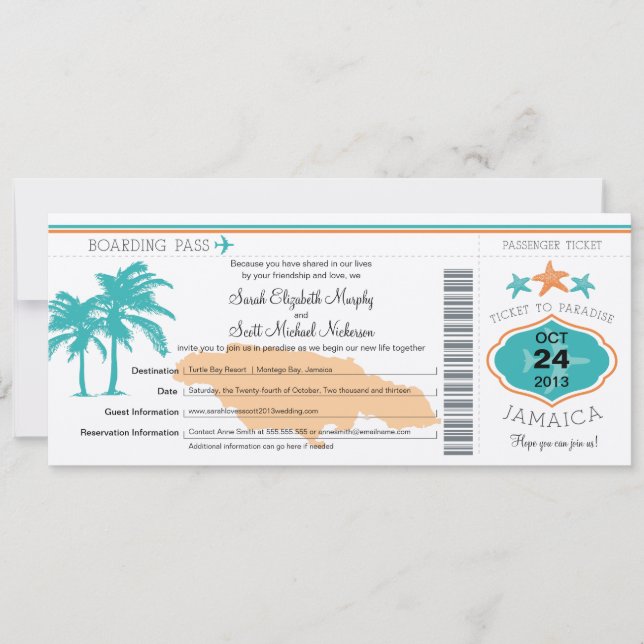 Jamaika Save the Date Boarding Pass (Vorderseite)